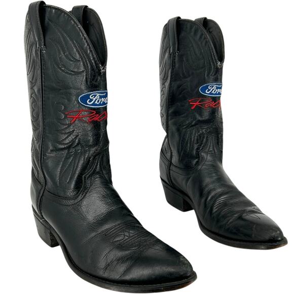 Vintage 90s Laredo Ford Racing embroidered black western cowboy boots men's 11D